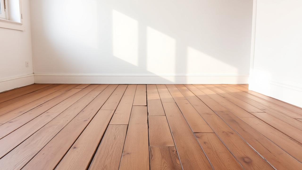Alter Holzboden mit sichtbaren Spalten in einer Wohnung