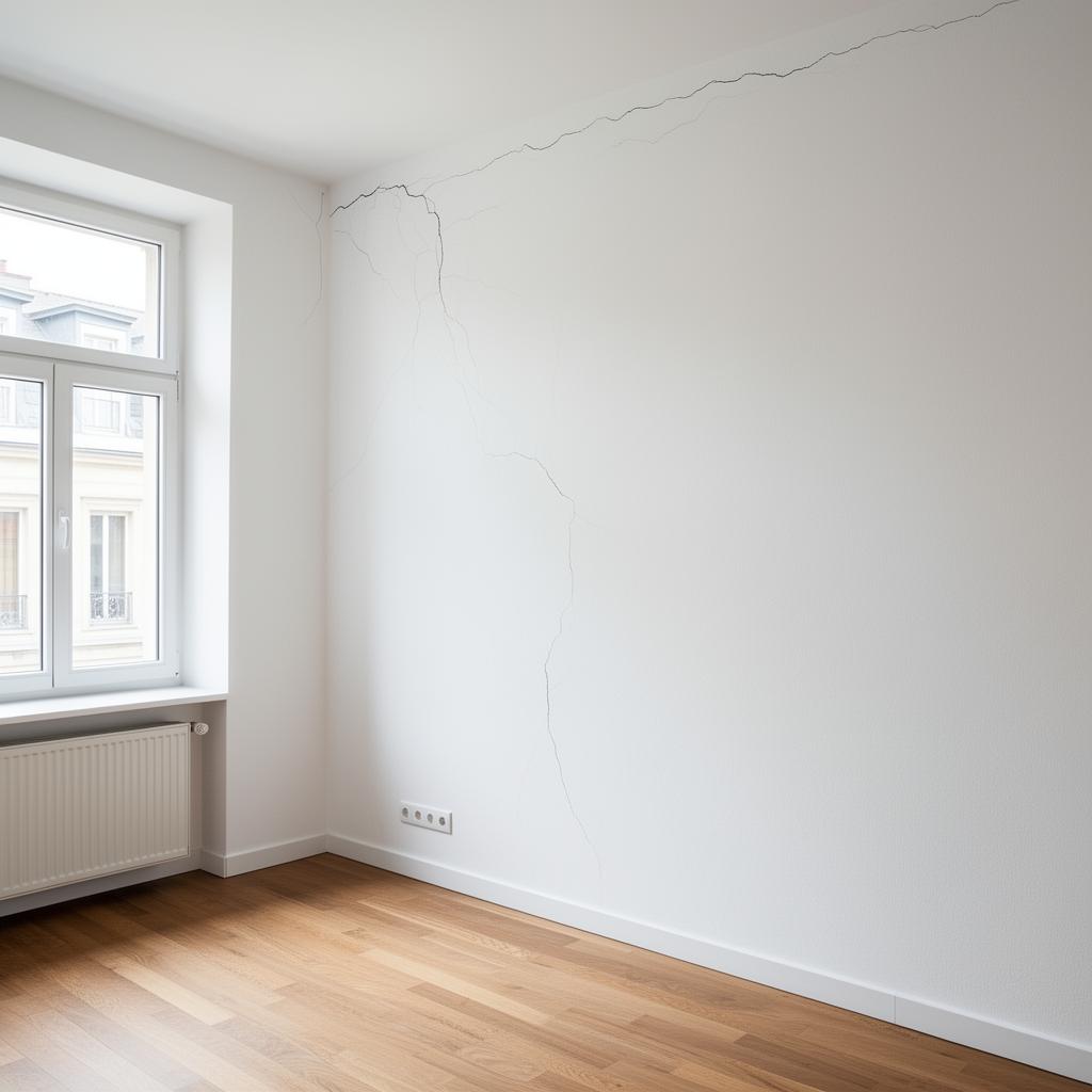 Wand mit sichtbaren Rissen in einer europäischen Wohnung