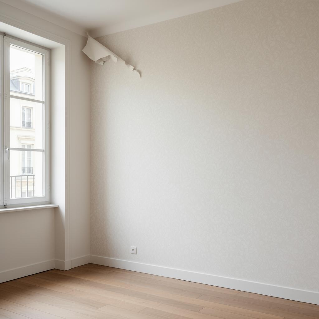Wand mit sich lösender Tapete in einer europäischen Wohnung