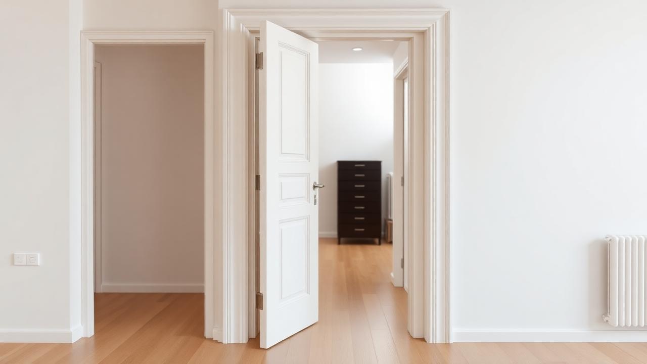 Tür in einem modernen Flur mit sichtbaren Scharnieren