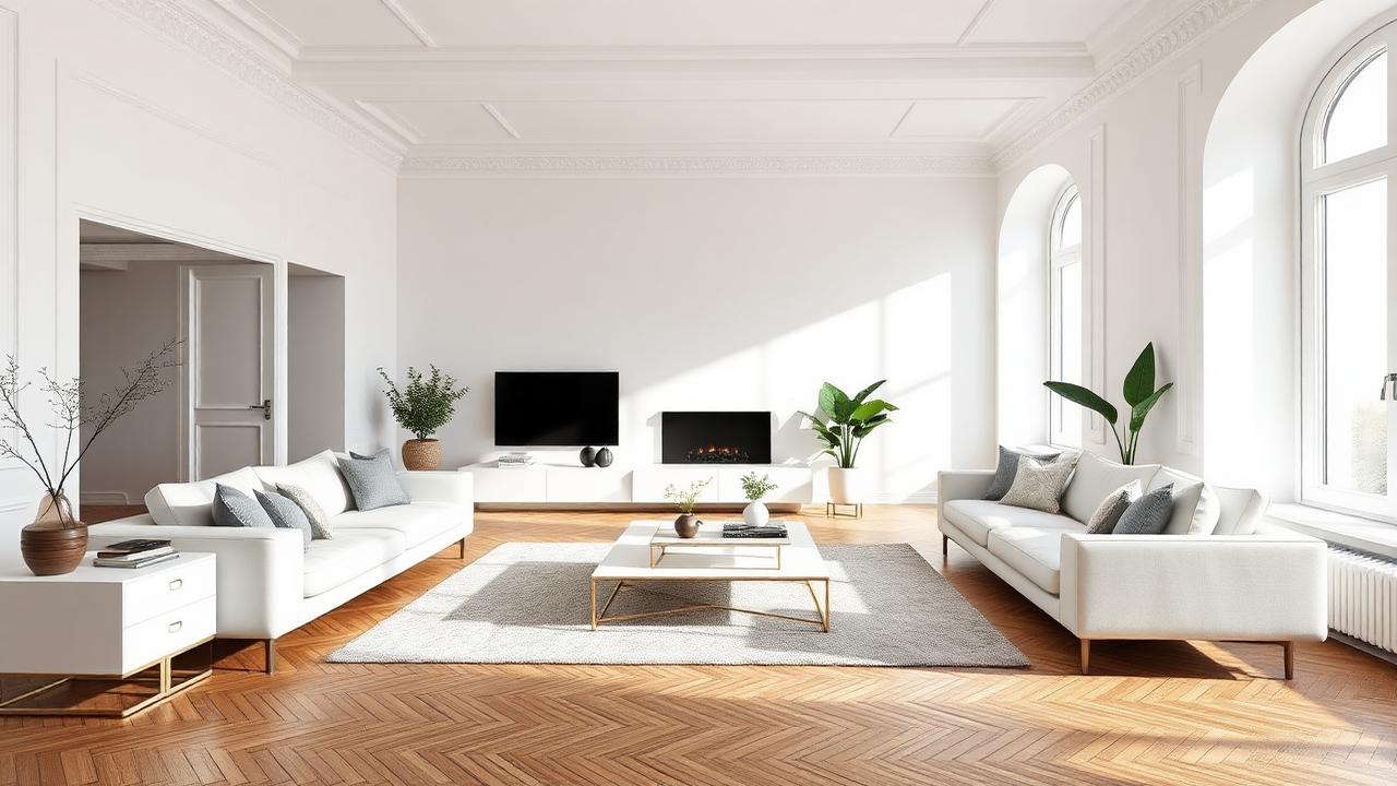 Modernes Wohnzimmer mit perfekt gestrichenen Wänden