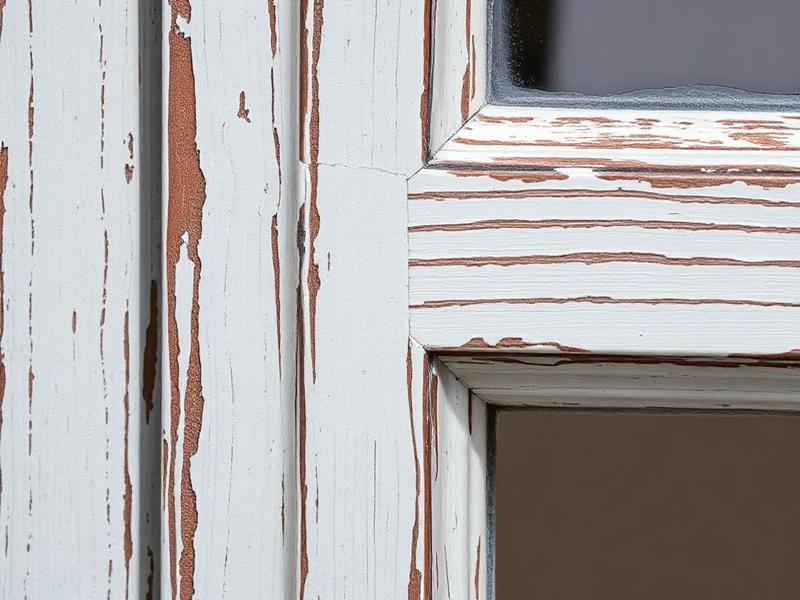 Nahaufnahme abgeplatzter Lack am Fensterrahmen