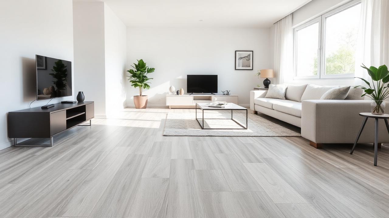 Modernes Wohnzimmer mit neuem wasserresistentem Vinylboden
