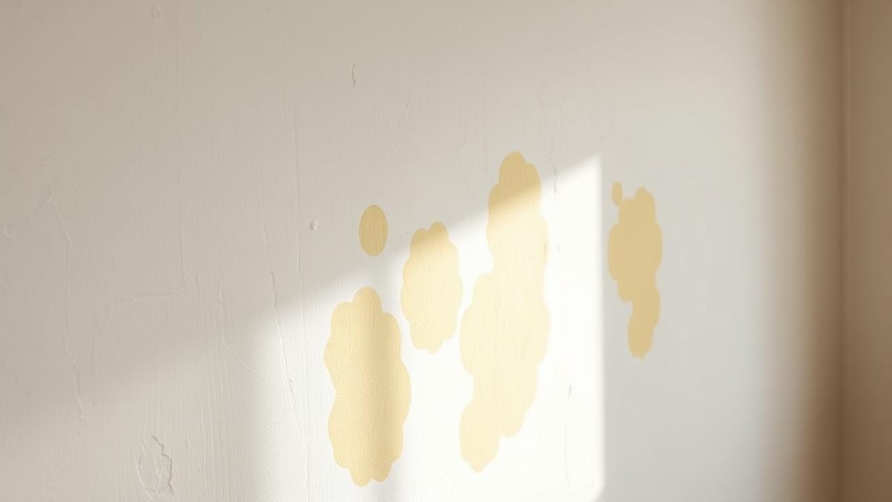 Nahaufnahme einer Wand mit gelblichen Flecken und Verfärbungen