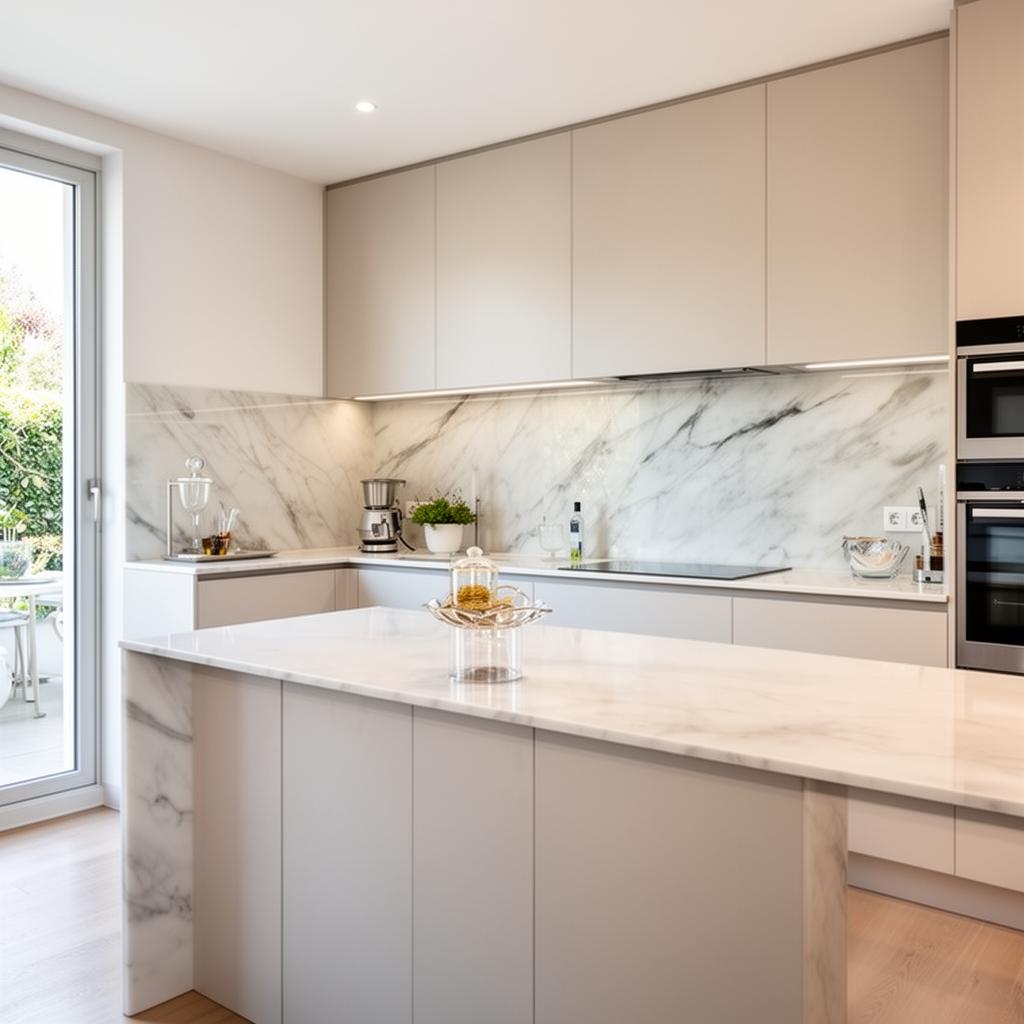 Moderne Küche mit eleganter Marmor-Rückwand
