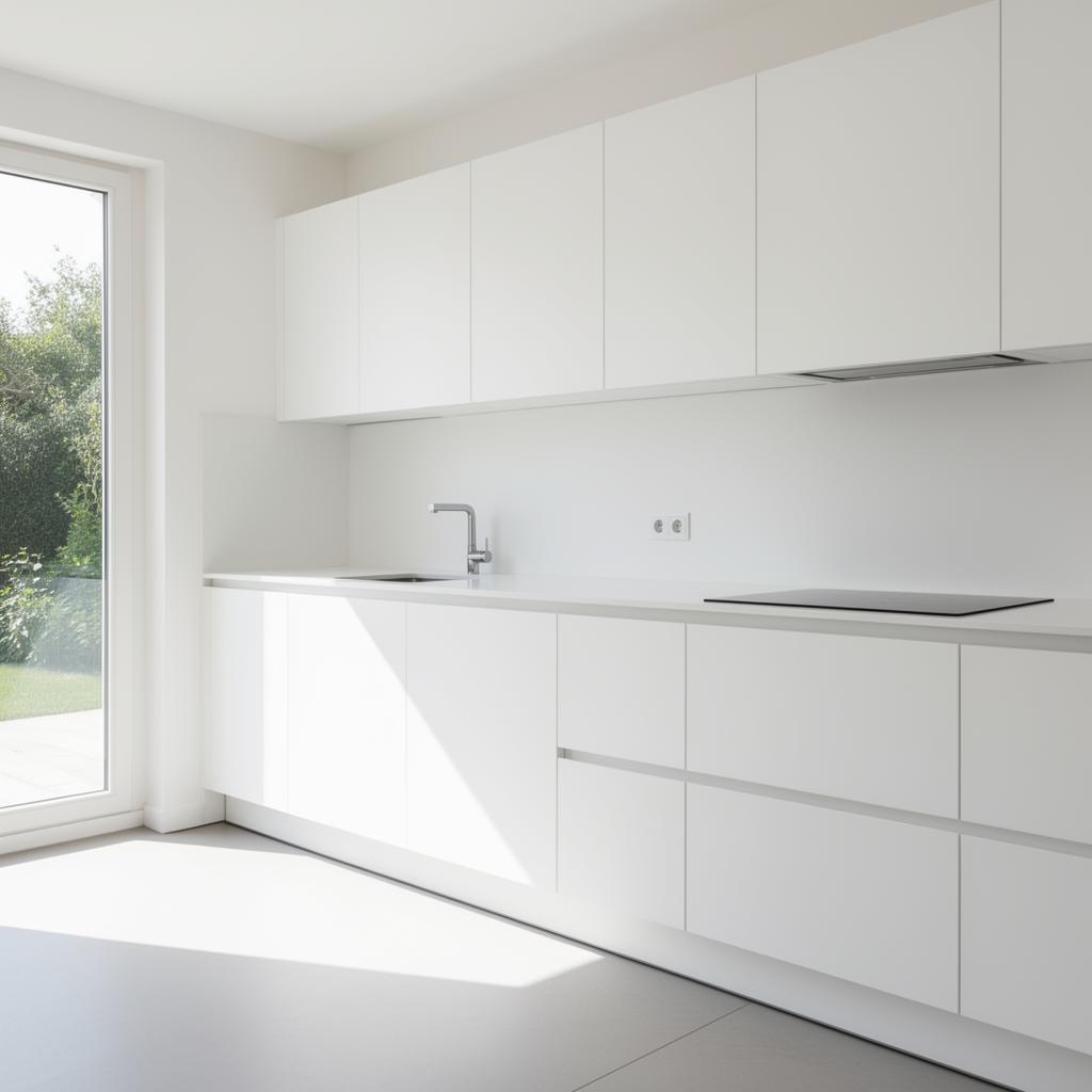 Moderne glatte weiße Küchenfronten