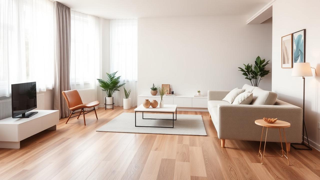 Modernes Wohnzimmer mit schallgedämmtem Laminatboden