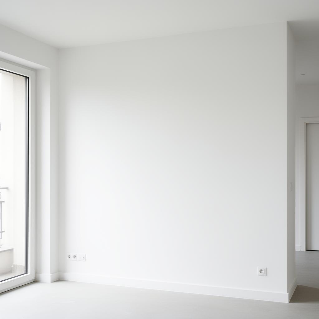 Perfekt glatte weiße Wand nach professioneller Spachtelarbeit