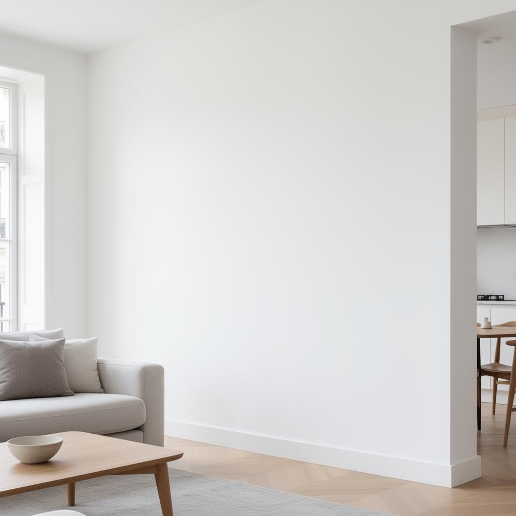 Perfekt gestrichene glatte Wand in modernem Wohnzimmer
